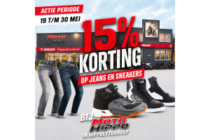 15% korting op motorsneakers en motorjeans – van 19 t/m 30 mei